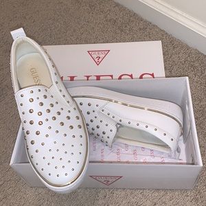 White and gold Guess shoes, size 6.5